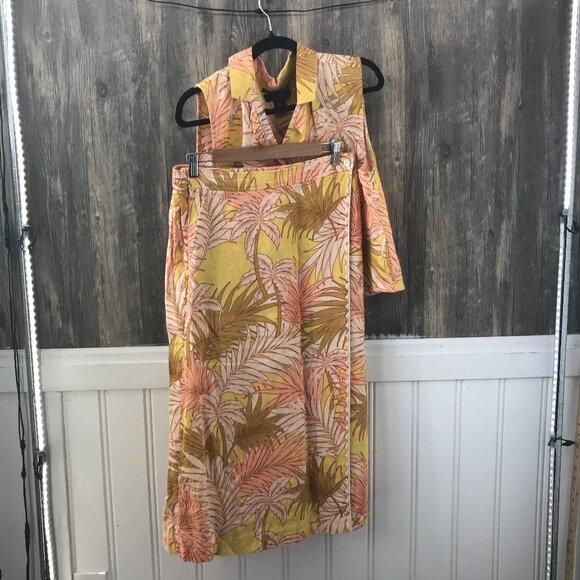 Tahari 100% European linen 2 piece skirt set botanical print size L New W/ Tags - Picture 1 of 6
